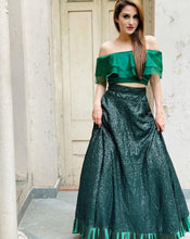 Load image into Gallery viewer, Payal Sen in our Bedazzling Sequence Ghagra with Organza Ruffle Blouse and Belt - Emerald Green