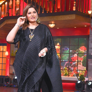 Archana Puran Singh in our Classy Pleated Gown Saree - Black