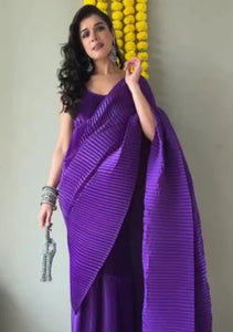 Classy Pleated Gown Saree - Purple