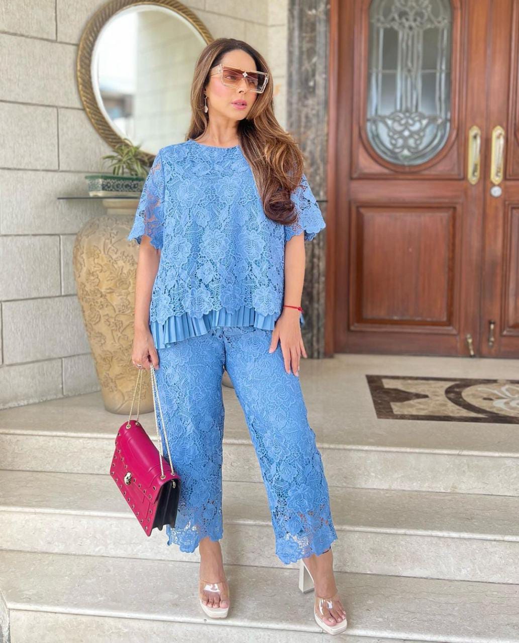 Chandni Girdhar in our Myra Mesh Co-ord Set - Blue