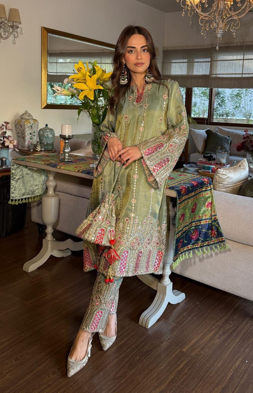 Mehak Bakshi in our Tissue 3 Piece Kurta Set - Green