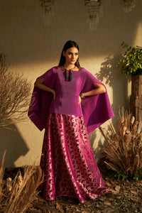 Nora Cape with Brocade Ghagra - Magenta