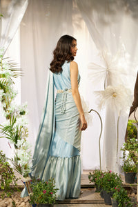 Magnificent Metallic Gown Saree - Metallic Blue