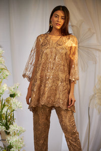 Seraphic Sequins Tunic Co-ordinated with Straight Sequins Pants- Beige