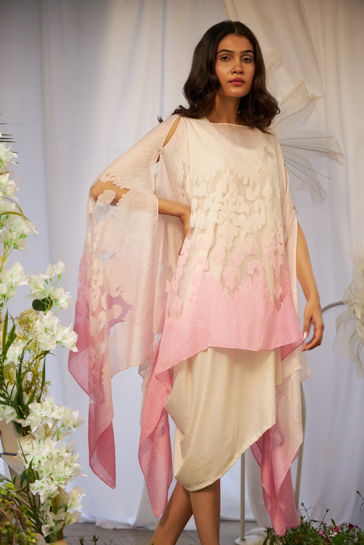 Slip Easy Dress With Organza Cape - Pink White