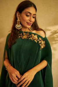 Divine Embroidered Cape with Brocade Pants - Green