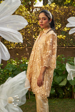 Load image into Gallery viewer, Fragrant Floral Pampered Peplum Tunic Co-ordinated with Straight Pants - Gold
