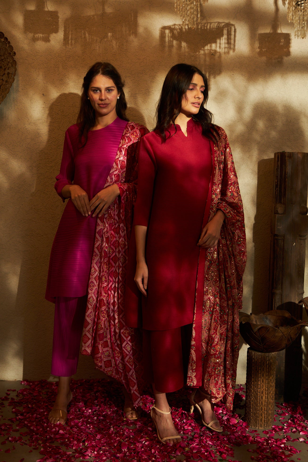 Myra Mandrine Kurta with Culotte Pants- Red