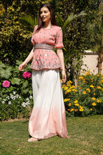 Load image into Gallery viewer, Isabella Pleated Peplum Top with Ombre Organza Sharara and Belt - Blush Pink