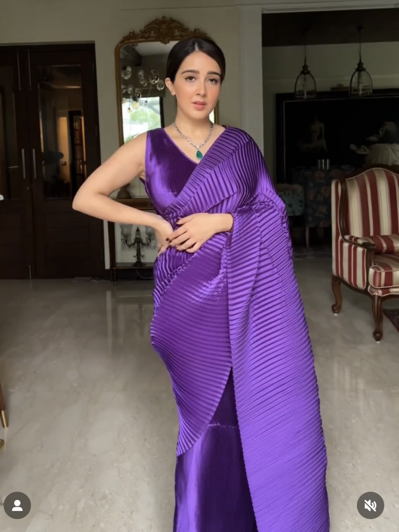 Sanjana Batra in our Classy Pleated Gown Saree - Purple