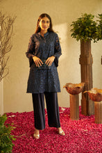 Load image into Gallery viewer, Fragrant Floral Peplum Sequence Tunic Co-ordinated with Pleated Pants - Lapis