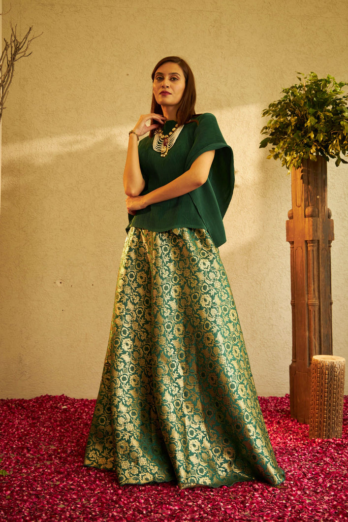 Nora Signature Top with Brocade Ghagra - Green