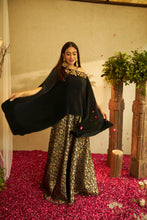 Load image into Gallery viewer, Divine Embroidered Cape with Brocade Ghagra - Black