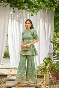 Dainty Mademoiselle Embellished Sharara Set - Mint Green