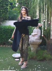 Meher Taluja in our Divine Embroidered Cape with Brocade Pants - Black