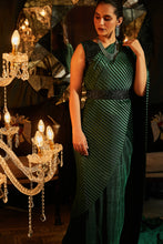 Load image into Gallery viewer, Bedazzling Sewed Pleated Saree with Sequence Blouse - Emerald Green