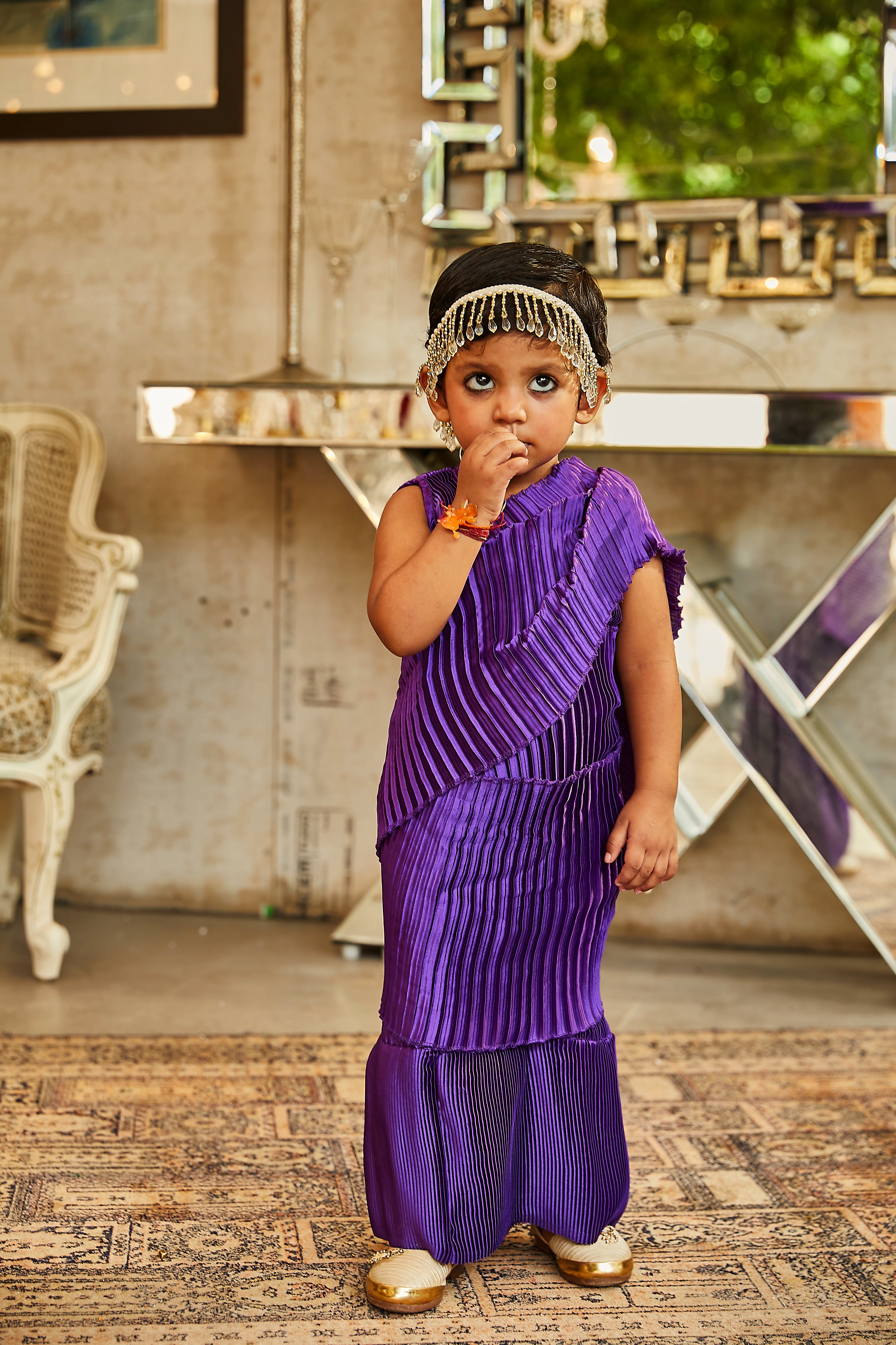 Classy Pleated Gown Saree - Purple