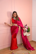 Load image into Gallery viewer, Tina Dhanak in our Classy Pleated Colour Block Gown Saree - Red &amp; Magenta