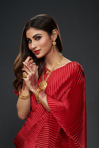Mouni Roy in Classy Pleated Gown Saree - Red