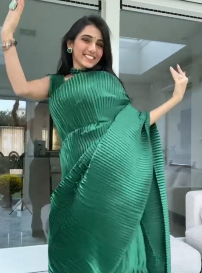 Masoom Minawala in our Classy Pleated Gown Saree - Green