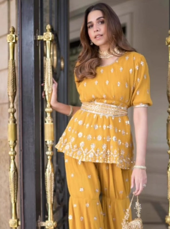 House of Miso in our Dainty mademoiselle embellished sharara set- Ochre