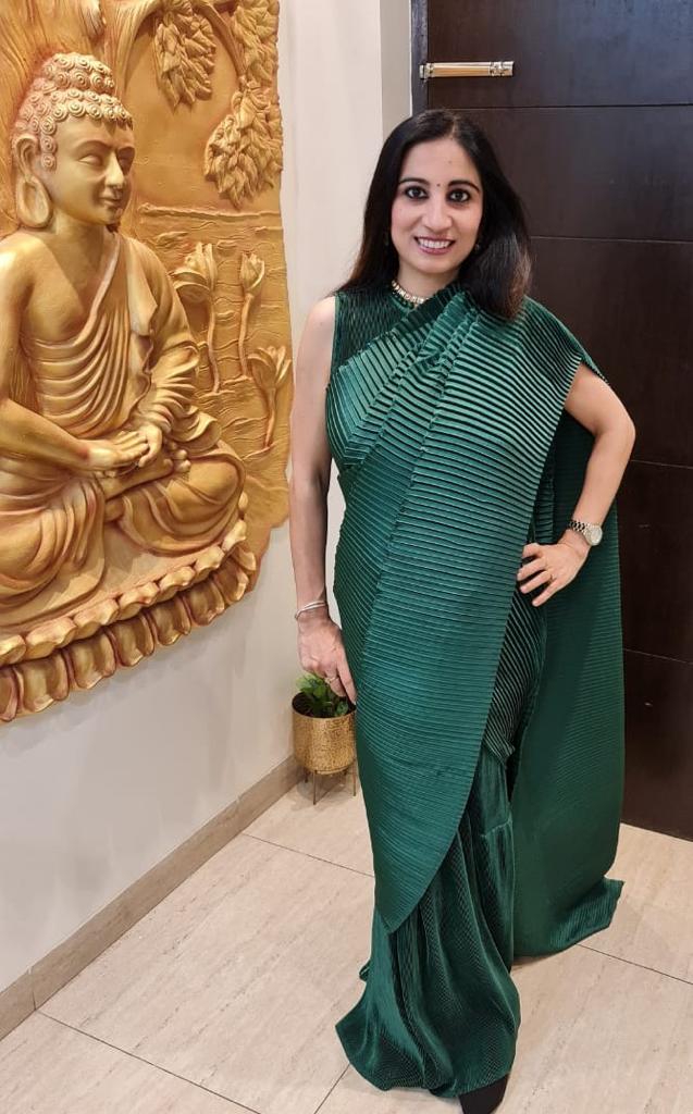 Classy Pleated Gown Saree - Emerald Green