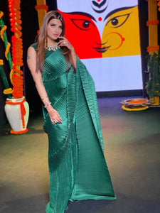 Guneet Virdhi in our Classy Pleated Gown Saree - Green