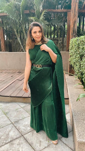 Tina Dhanak in our Classy Pleated Gown Saree - Green