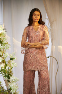 Seraphic Sequins Tunic Co-ordinated with Flared Sequins Pants- Onion Pink